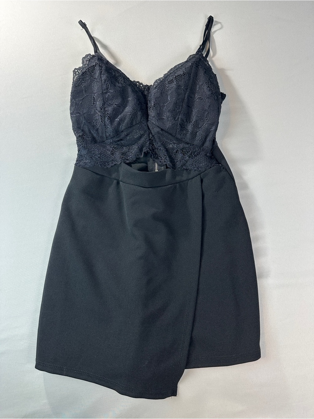 Justify Black Lace Bodice Mini Dress Shorts Set Cut Out Front Small